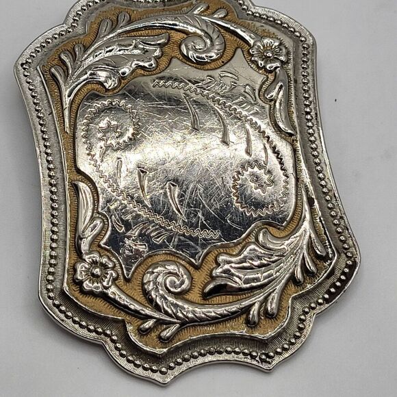 Vintage Floral Silver Western Rodeo Belt Buckle w/ shooting stars engrave~3.5" - Picture 3 of 4